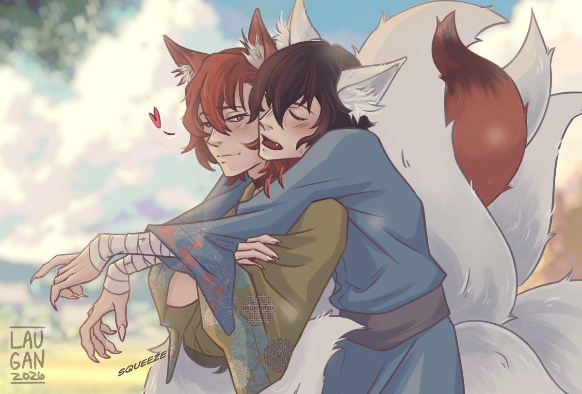 laugandraws's tweet photo. 🦊🧡🤍 clingy 

#skk #soukoku #kitsunezai #kitsuneskk https://t.co/K13sLD67wB