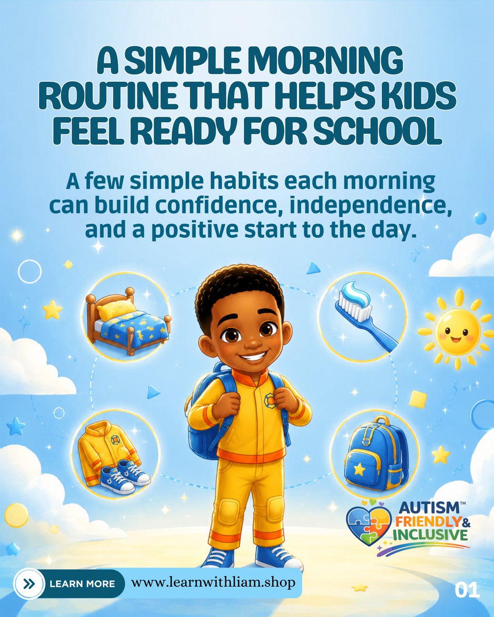 learnwith_liam's tweet photo. A predictable morning routine helps children feel calm, confident, and ready for the day ahead.

Small steps like brushing teeth, getting dressed, and packing a backpack create independence while making busy mornings easier for the whole family. 

#morningroutine #preschoollife https://t.co/MIOrE7LFoD
