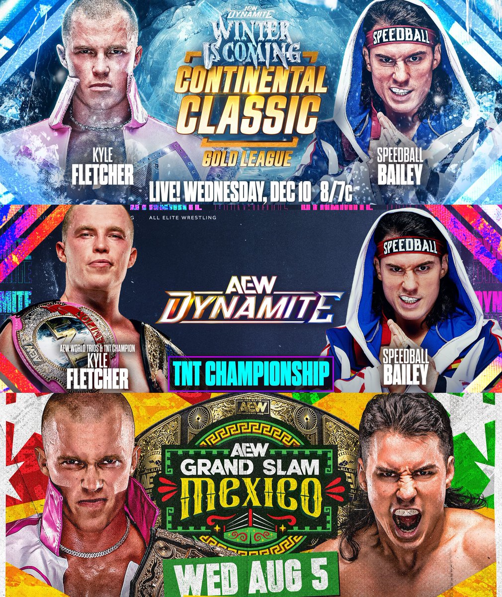 TheDrainmaker's tweet photo. Kyle Fletcher vs Speedball Mike Bailey trilogy rated by WON:

1. Winter Is Coming: ⭐⭐⭐⭐⭐¼
2. Dynamite March 11: ⭐⭐⭐⭐⭐
3. Grand Slam Mexico: ⭐⭐⭐⭐¾

Average: ⭐⭐⭐⭐⭐
GODLY STUFF. https://t.co/FtskAOVU2p