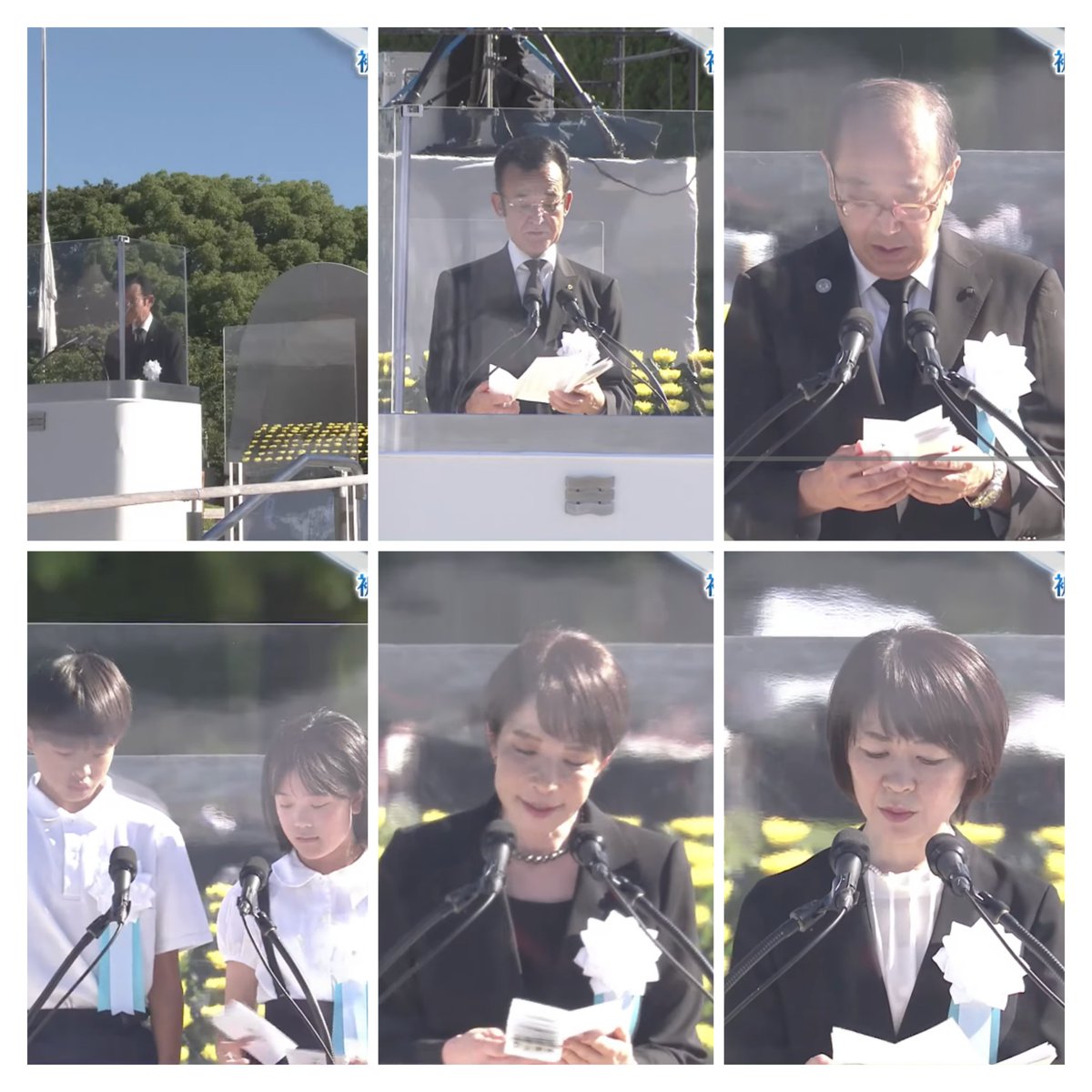 MIRAGINO0230's tweet photo. ＞スピーチする人全員ではなかったことがわかっています。
広島市議会議長が登壇するときには既に設置されており､スピーチした人全員の前に防弾ガラスが見えるが……？ https://t.co/vYnPOhvs5U