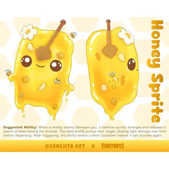 FNBRintel's tweet photo. With Sprites now confirmed to be staying next season here's the Design A Sprite winners: 

- X-Ray Sprite by Avila215
- Pond Sprite by Pine &amp; Kiri
- Honey Sprite by Conejito_sam
- Dumpster Dive Sprite by StinkyPrincessGoose https://t.co/N7T7YrHP58