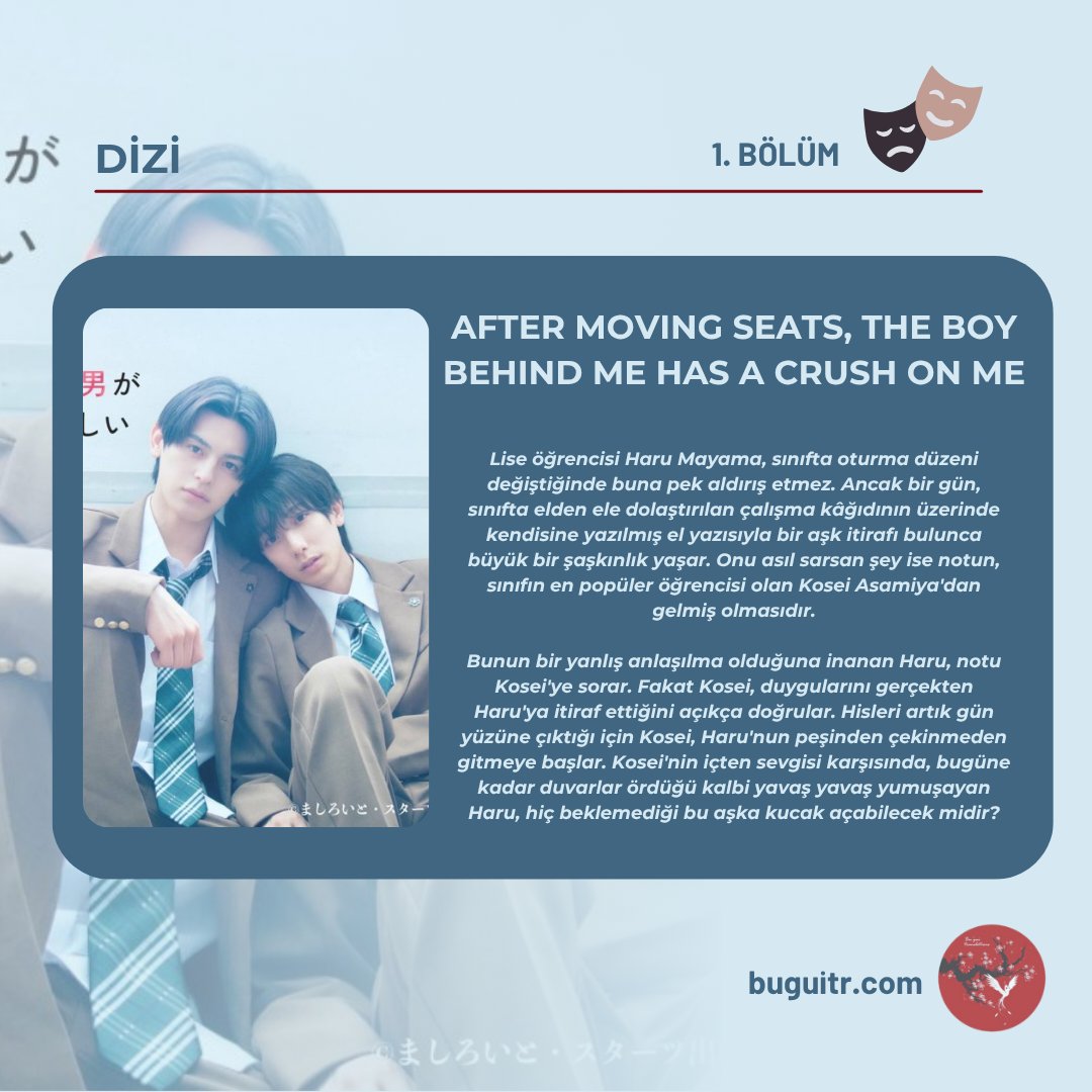 Bugui_tr's tweet photo. 🌈 YENİ DİZİ 🩵

• After Moving Seats, the Boy Behind Me Has a Crush on Me 1. BÖLÜM •

Çeviri: @haitangyon

#AfterMovingSeatsTheBoyBehindMeHasACrushOnMe 

Keyifli seyirler 🤍
🔗: https://t.co/FDFu7PmMvk https://t.co/p3ZAZWKnHF