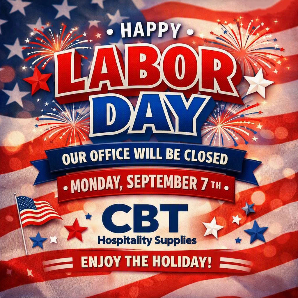 cbtmyrtlebeach's tweet photo. Please note that CBT Hospitality Supplies will be closed on Monday, September 7th in observance of Labor Day. We encourage our partners and customers to plan accordingly. Normal business hours will resume Tuesday. https://t.co/a0EHrWE2YU