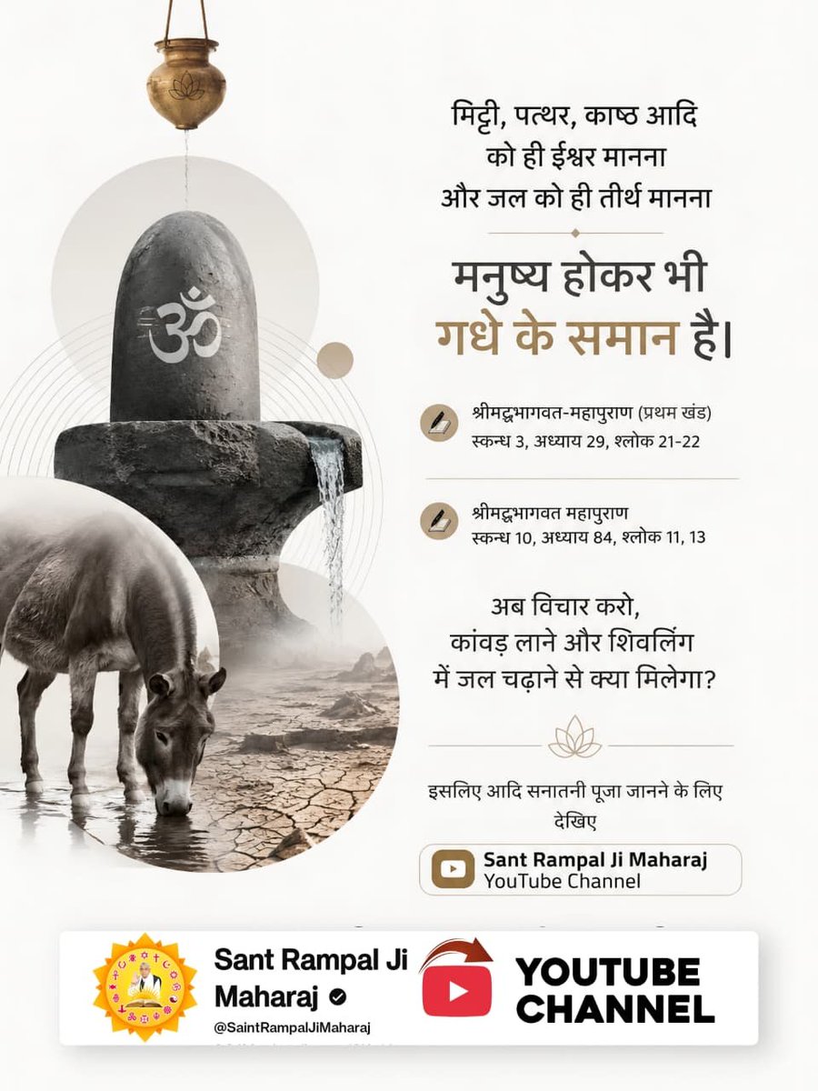 DevshankarKum20's tweet photo. #शिवजी_की_सत_साधना_करो
क्यूंकि श्रीमद्वभागवत महापुराण (प्रथम खंड) स्कन्ध 3, अध्याय 29, श्लोक 21-22

श्रीमद्वभागवत महापुराण स्कन्ध 10, अध्याय 84, श्लोक 11, 13 में स्पष्ट है कि 
मिट्टी, पत्थर, काष्ठ आदि को ही ईश्वर मानना और जल को ही तीर्थ मानना

मनुष्य होकर भी गधे के समान है। https://t.co/TMe7EFujEE
