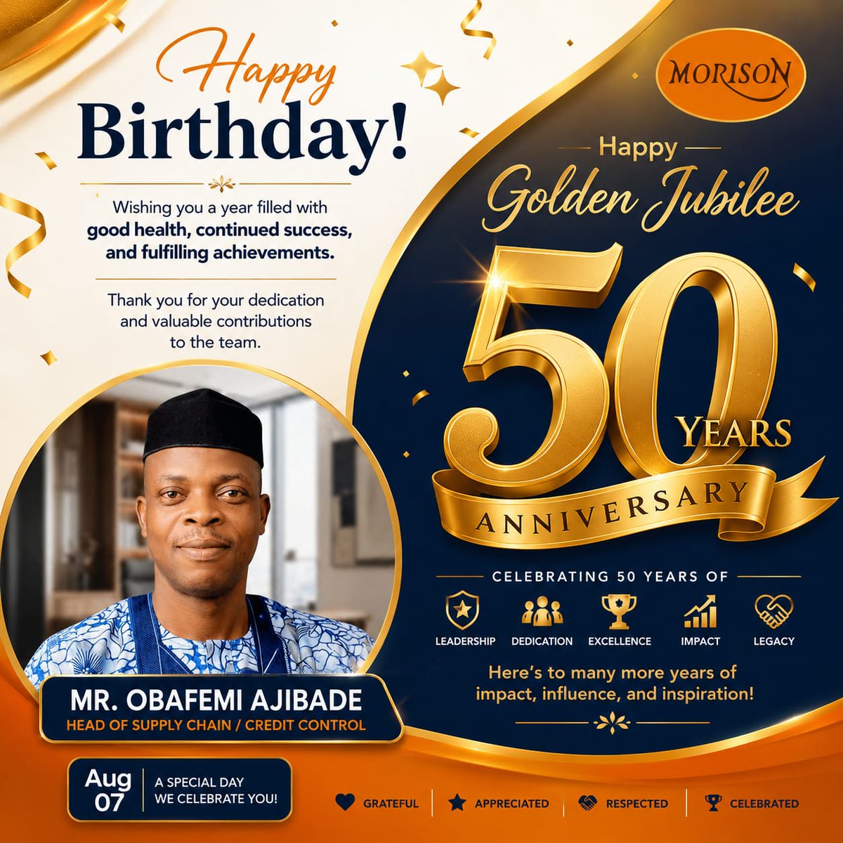 Morisonindustr1's tweet photo. Happy Birthday, Sir!
Wishing you continued success, good health, and happiness in the year ahead. π
#HappyBirthday #TeamMorison #nigeria https://t.co/DlfrnvE0Rz