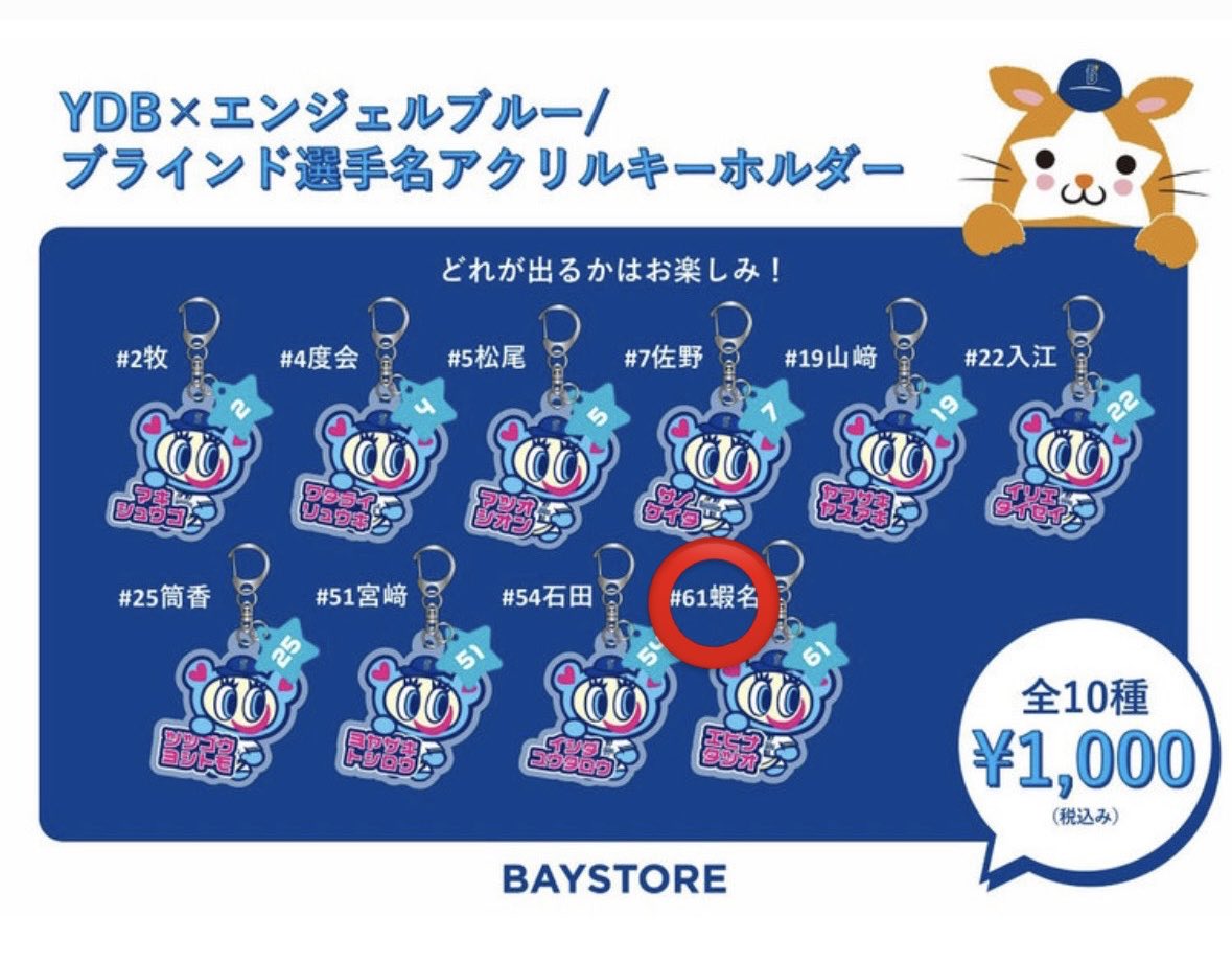 boureityan's tweet photo. 横浜DeNAベイスターズ ANGEL BLUE ブラインド選手名アクリルキーホルダー
交換　買取

【譲】 蝦名達夫 61
【求】 佐野恵太 7 ＞ 買取

現地でのお取引＞郵送でのお取引希望

#baystars #ベイスターズ交換 https://t.co/OOJOdRm8XR