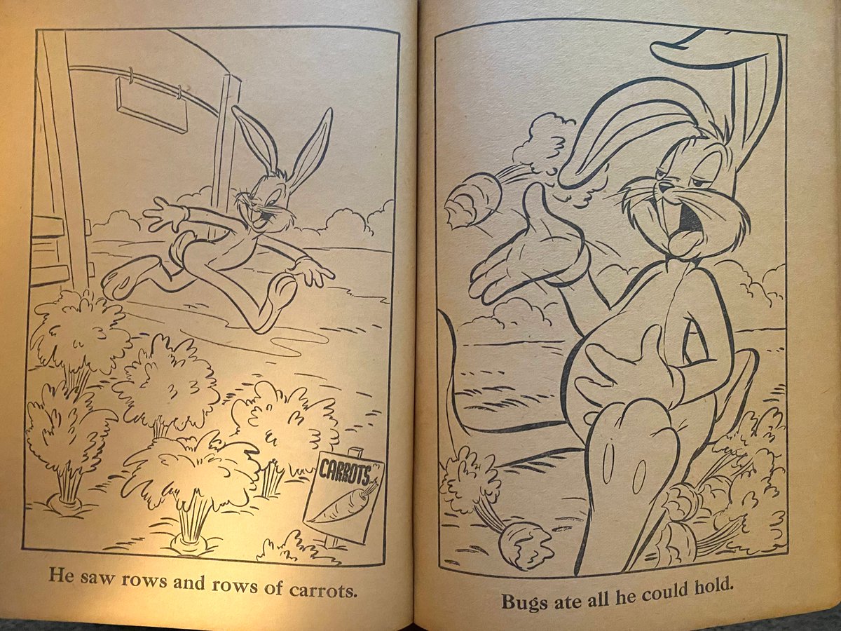 dee_bax's tweet photo. I’ve acquired a selection of vintage LT&amp;MM coloring books. This 1946 Bugs/Porky book showcases magnificent drawing and brushwork by Tom McKimson. (Its front cover was drawn by Carl Buettner, Western Publishing’s art editor at the time.) 

More to come in a few days… https://t.co/14LbYmpn6M