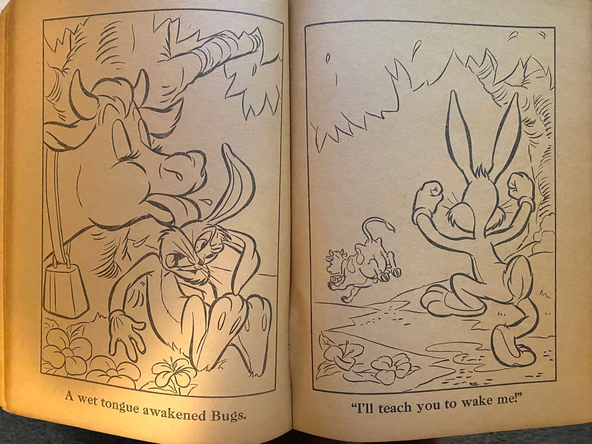 dee_bax's tweet photo. I’ve acquired a selection of vintage LT&amp;MM coloring books. This 1946 Bugs/Porky book showcases magnificent drawing and brushwork by Tom McKimson. (Its front cover was drawn by Carl Buettner, Western Publishing’s art editor at the time.) 

More to come in a few days… https://t.co/14LbYmpn6M