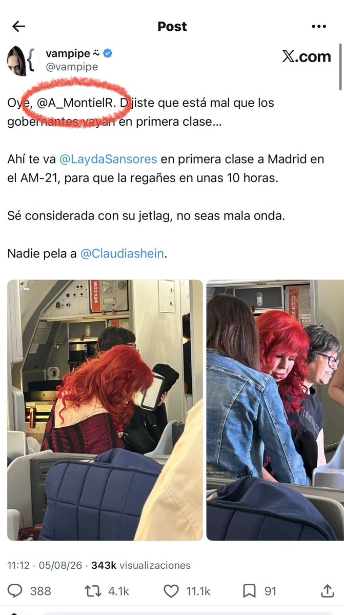 vampipe's tweet photo. La presidenta de Morena, @A_MontielR, quitó su etiqueta en mi tuit.

Eso quiere decir que ya lo vio y, si no hace nada al respecto, que no le importó que @LaydaSansores viajara en primera clase con toda su familia. https://t.co/jQnmQFFxGC