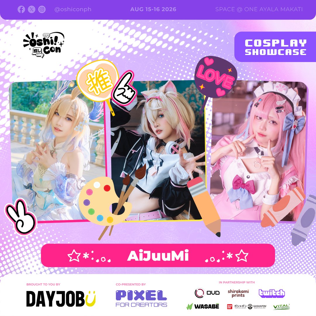 oshiconph's tweet photo. 🌸 AiJuuMi ARE READY TO OSHIKATSU! 🌸

@pato_rishia, @fromajuu, and Mizumi are sharing their world of Oshikatsu! Be part of the "My Oshikatsu" panel happening on Day 2 and say hello to the gals on August 15-16, 2026 at SPACE at One Ayala

#OshiCosplay #OshiCon2026 #Oshi2Ü 💖 https://t.co/LPp6AWyFJ8