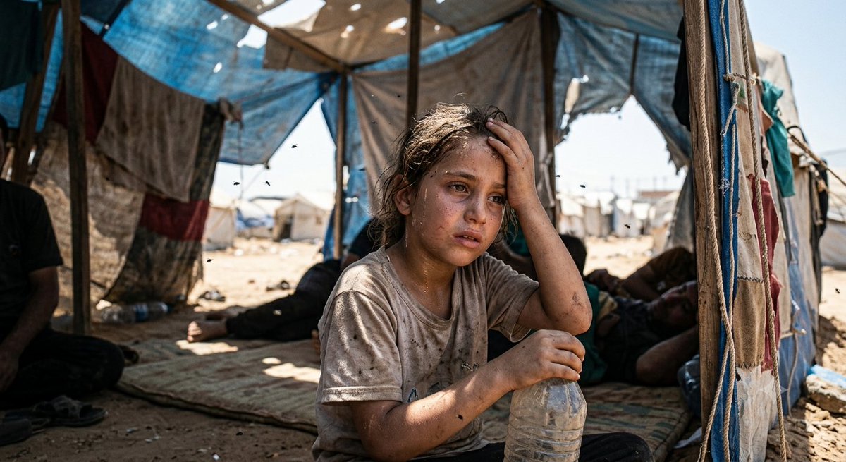 OsamaShaer99's tweet photo. Under the scorching sun, we in Gaza endure stifling heat inside makeshift plastic tents. With no clean water, every day is a bitter struggle for survival.
Please support and share our
campaign.

#Gaza #HelpGaza #Donate
#SupportGaza

https://t.co/hM2Cd93HsC https://t.co/q0lqxT9R9a