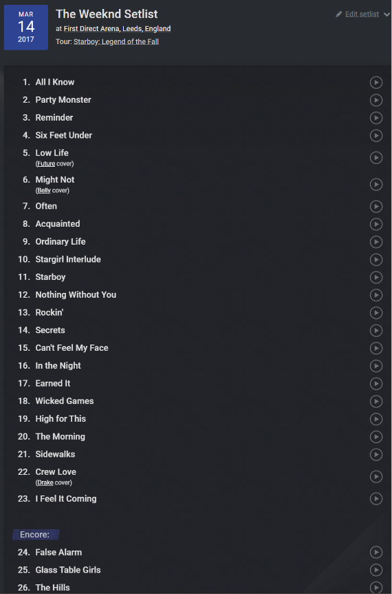 aaaaasssstro's tweet photo. i wish i was conscious during the starboy tour because this legitimately would've been the greatest concert of all time. like the setlist wtf https://t.co/qsLrW3Vk94