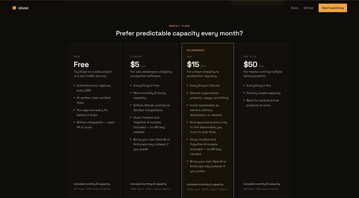 KingDavidsHub's tweet photo. Oluso doesn’t force you into a subscription.
Start free, then:

Pay as you go like prepaid electricity. Top up only when you need more AI fixes. (from $1)

Or subscribe for predictable monthly capacity.

https://t.co/XzbxMh9voF https://t.co/GpvbhQ2ipf