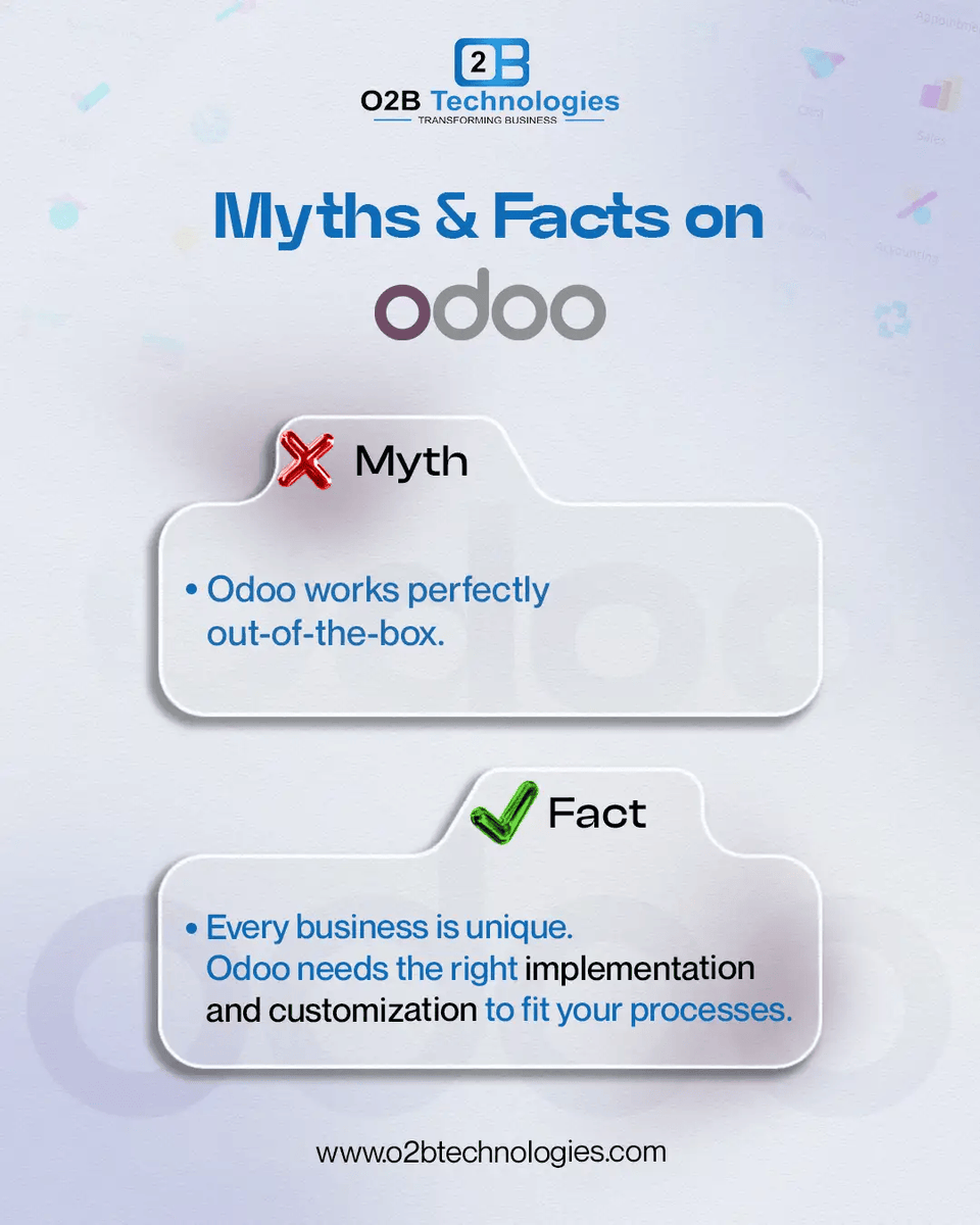 O2bTechnologies's tweet photo. Think Odoo works perfectly right out of the box? Think again.

The best ERP results come from expert implementation, customization, and a strategy built around your business.

#Odoo #ERP #BusinessGrowth https://t.co/eFtKnzXLdx