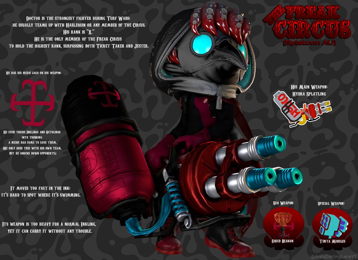 AntonellaO21663's tweet photo. The Freak Circus Splatoon AU!🎪
There is a medic who is interested in experimenting at the Freak Circus Of Horrors, Doctor💉

#thefreakcircus #thefreakcircusdoctor #thefreakcircusart #thefreakcircusfanart #tfc #tfcdoctor #doctor #freakcircus #splatoon https://t.co/n939rGKsLY