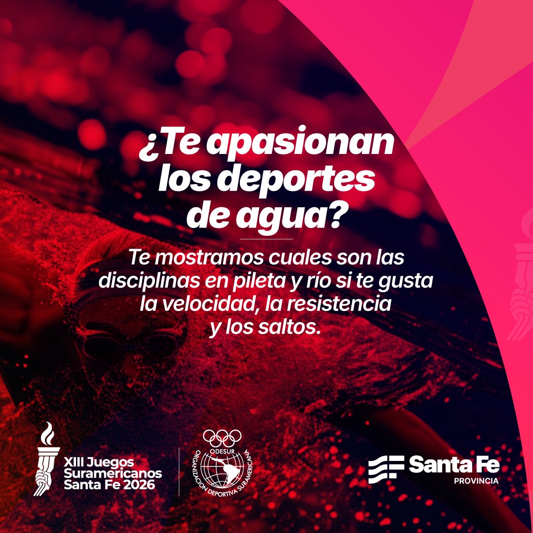 suramericanos26's tweet photo. ¿Te apasionan los deportes acuáticos? 🌊🏊

En los #SuramericanosSantaFe2026 descubrí las distintas modalidades acuáticas que combinan velocidad, técnica, fuerza y precisión. 💪🏻 https://t.co/thCDJNz1uy
