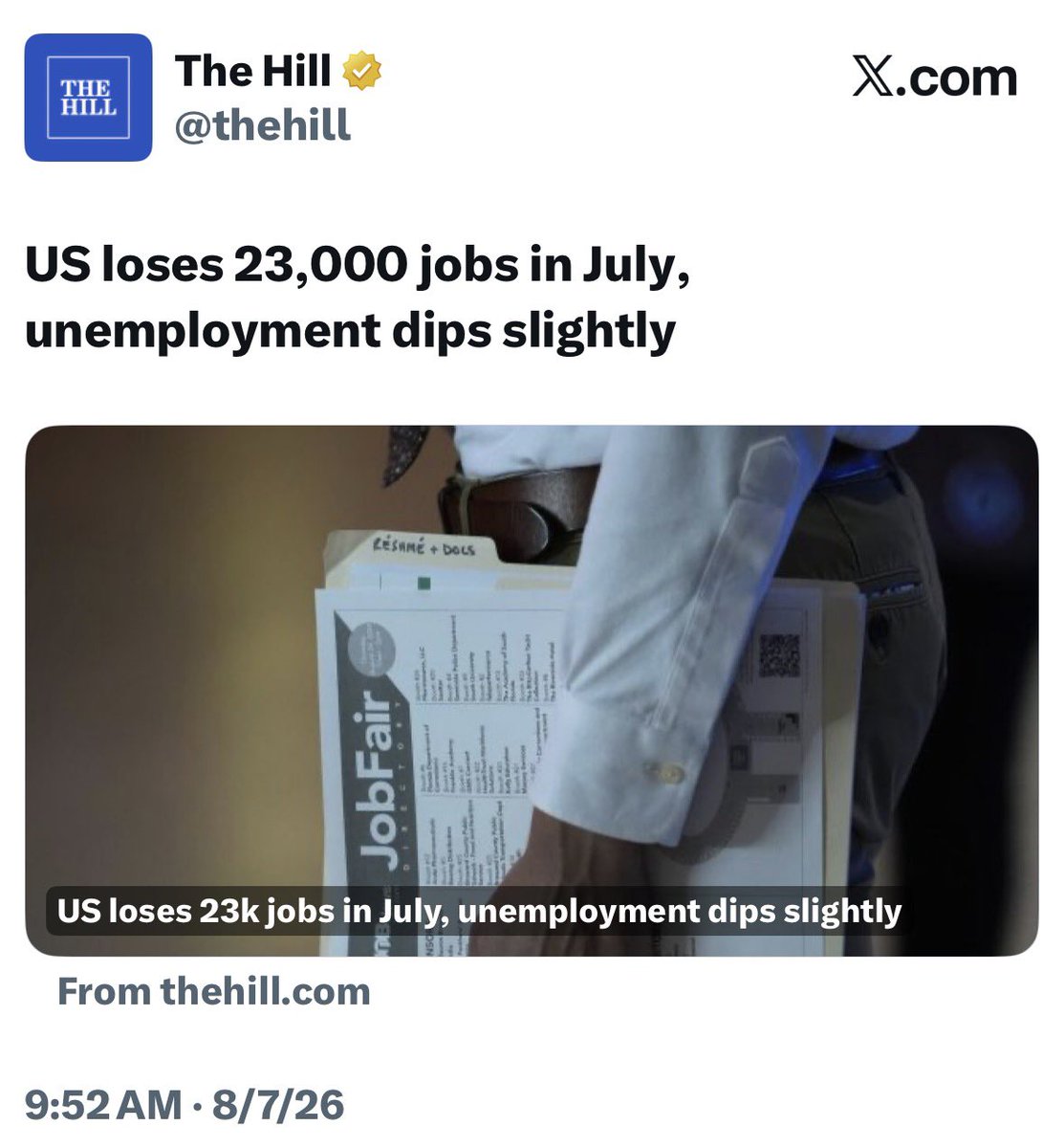 AmoneyResists's tweet photo. BREAKING: The U.S. lost 23,000 jobs in July. This is another net negative month for job growth under Donald Trump.

He is destroying the economy. https://t.co/OvdwVexuV5