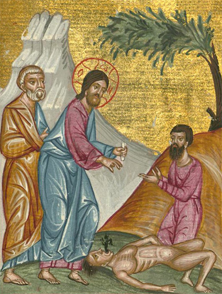 RomanOrthodoxy's tweet photo. At that time, a man came up to Jesus and kneeling before Him said, "Lord, have mercy on my son, for he is an epileptic and he suffers terribly; for often he falls into the fire, and often into the water. And I brought him to Your disciples, and they could not heal him." And Jesus answered, "O faithless and perverse generation, how long am I to be with you? How long am I to bear with you? Bring him here to Me." And Jesus rebuked him, and the demon came out of him, and the boy was cured instantly. Then the disciples came to Jesus privately and said, "Why could we not cast it out?" He said to them, "Because of your little faith. For truly I say to you, if you have faith as a grain of mustard seed, you will say to this mountain, 'Move hence to yonder place,' and it will move; and nothing will be impossible to you. But this kind never comes out except by prayer and fasting." As they were gathering in Galilee, Jesus said to them, "The Son of Man is to be delivered into the hands of men, and they will kill Him, and He will be raised on the third day."