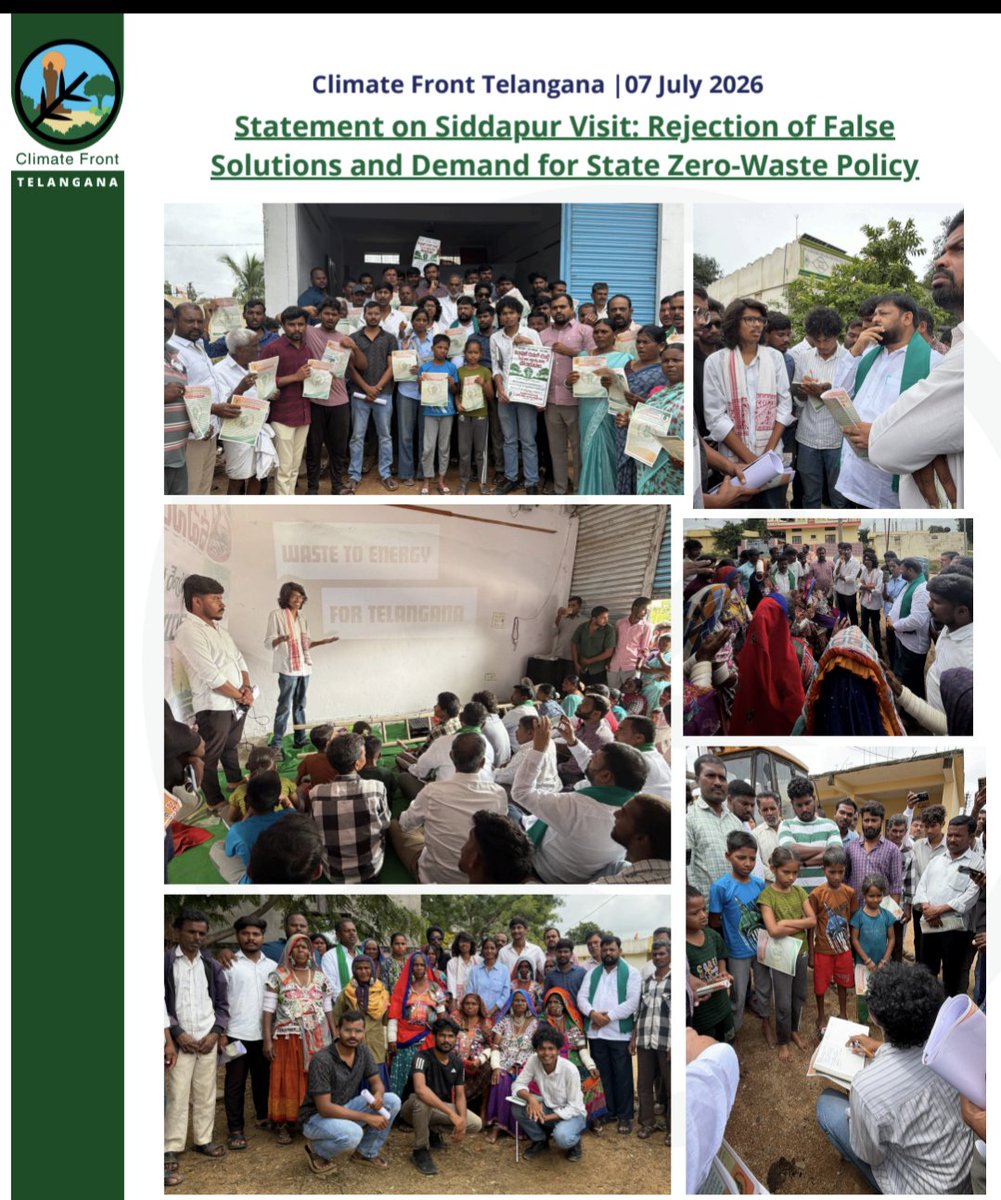 ANRR_S's tweet photo. On behalf of the people of Siddapur, tribal tandas, and over 50 surrounding villages, a huge thank you to @ClimateFrontTG for standing in solidarity with us and joining the ground fight alongside Siddapur Youth.
Resolutions passed by Sarpanches across 11 Gram Panchayats have already made the public's mandate clear. We urge @TelanganaCMO, @GHMCOnline and @Collector_Ranga to listen to the people's voice, issue an official statement, and immediately revoke https://t.co/f6fxnYeAe1. 641!  
#SaveSiddapur #SayNoToToxicWTE #RevokeGO641 #EnvironmentalJustice #Telangana