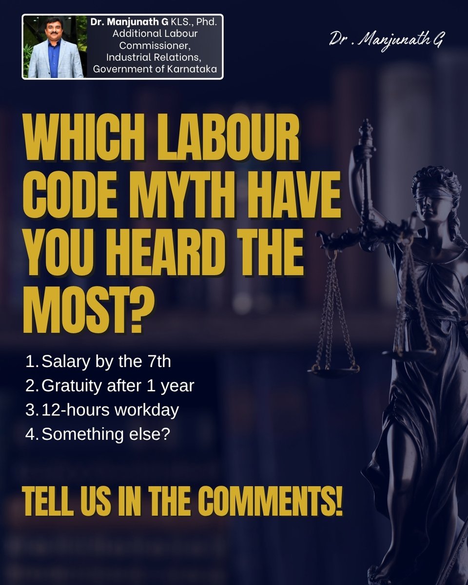 Manjuganga5's tweet photo. What's the biggest myth you've heard about the New Labour Code? 🤔
Let's separate myths from facts and understand what the Labour Codes really mean for employees and employers
Share your thoughts in the comments!
#NewLabourCode #LabourLaw #HRCompliance #MythVsFact @LabourMinistry https://t.co/JaFv9pppu5
