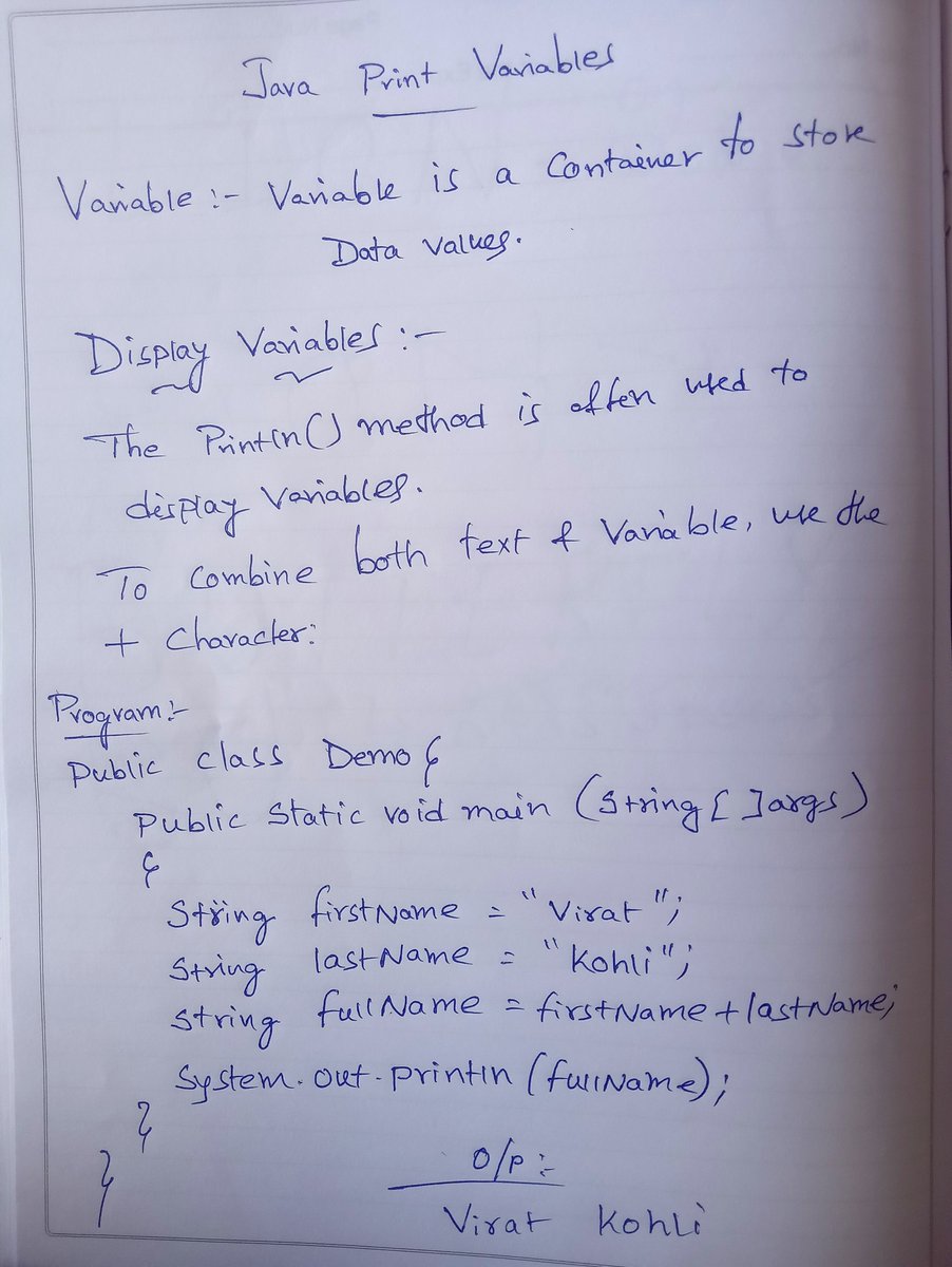 Bjagannath11B's tweet photo. Hii friends Good Afternoon
Lets dive & Learn Java print variables :
Variable : Variable is a Container to Store Data values
#Java #JavaProgramming #100DaysofCode #CodeNewbie #SoftwareEngineering https://t.co/FPcvfaI1iO
