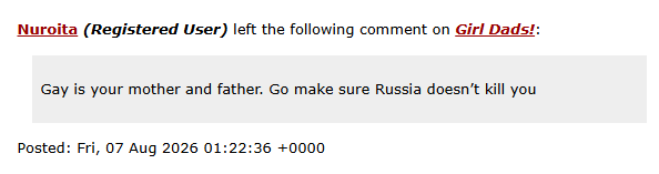 EnneadFF's tweet photo. this is what you get for being Ukrainian and saying that russia is committing slow genocide in your country
this person wrote 5 comments on various fanfics
and added GIFs with ru symbols to a bunch of my posts
their twt is @/Nuroita https://t.co/L11XCZfCXp