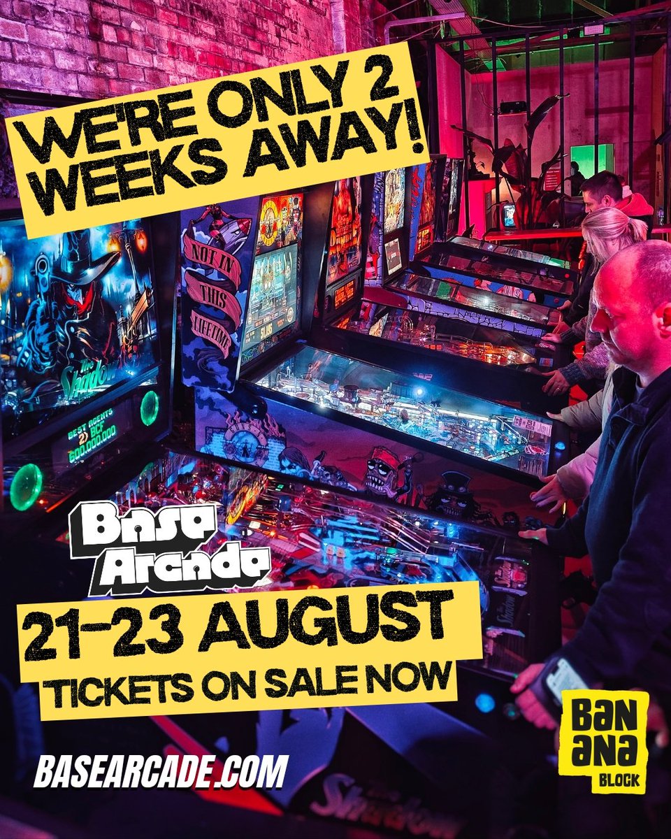 BaseArcade's tweet photo. We're only 2 weeks away!  Who's hyped for another Base Arcade weekend at Banana Block Belfast on 21-23 Aug 👀 

#belfast #arcade #pinball https://t.co/2n2rVMjR7V