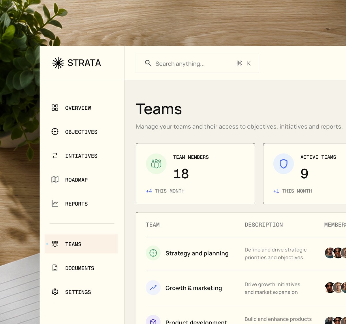 Zirim98's tweet photo. Strategy is a team effort.

The Teams page in Strata gives organizations a clear view of team members, ownership, responsibilities, and execution.

#UIDesign #SaaS #DashboardDesign #Figma #ProductDesign https://t.co/xXtb3FoWTQ