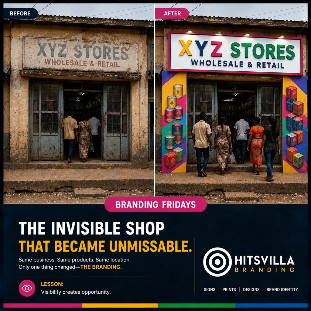 Hitsvillabrands's tweet photo. BRANDING FRIDAYS
Same shop. Same products. Same location.
Only one thing changed—the branding.
Sometimes the difference between being overlooked and being noticed isn't what you sell...
It's how you present it
We Brand. You Stand Out
#BrandingFridays #HitsvillaBranding #Signage https://t.co/n4XEqmetto