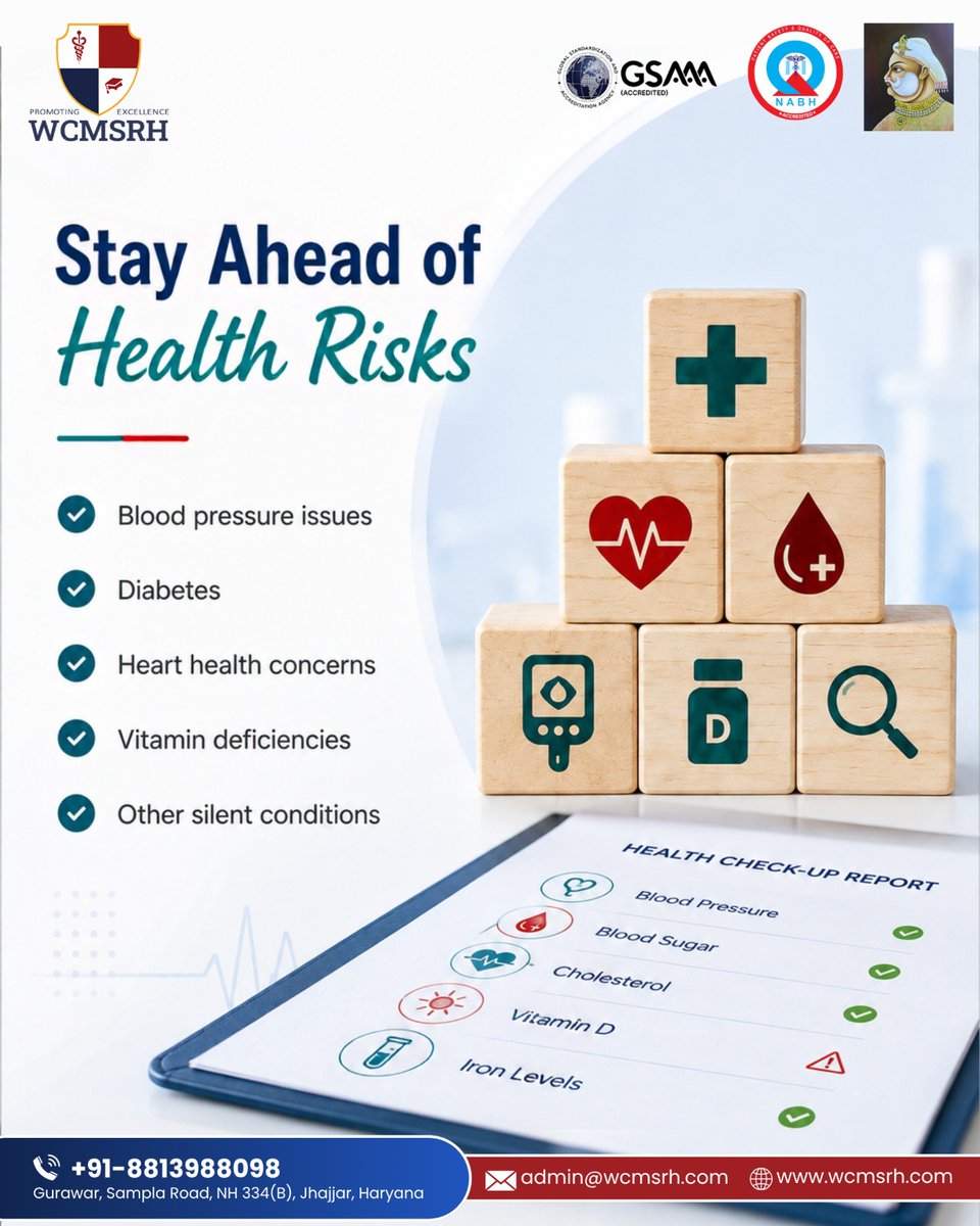 wcmsrh's tweet photo. Regular health check-ups can help identify potential risks such as blood pressure concerns, diabetes, heart health issues, vitamin deficiencies, and other underlying conditions before they become more serious.
.
.
#WCMSRH #HealthCheckup #FullBodyCheckup #PreventiveHealthcare https://t.co/JO1yI0LGmE