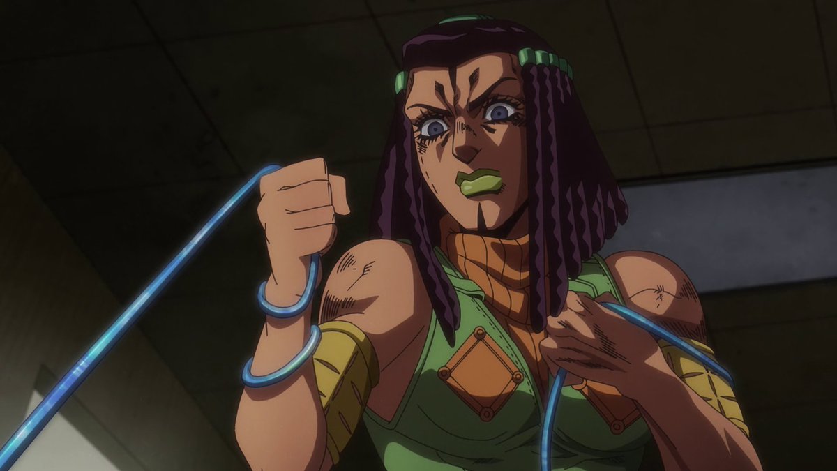 SOCornplate's tweet photo. At Jolyne's request, Ermes wraps her string around her body with no hesitation or struggle. This could indicate this has happened before. https://t.co/OHXGoJjvdb
