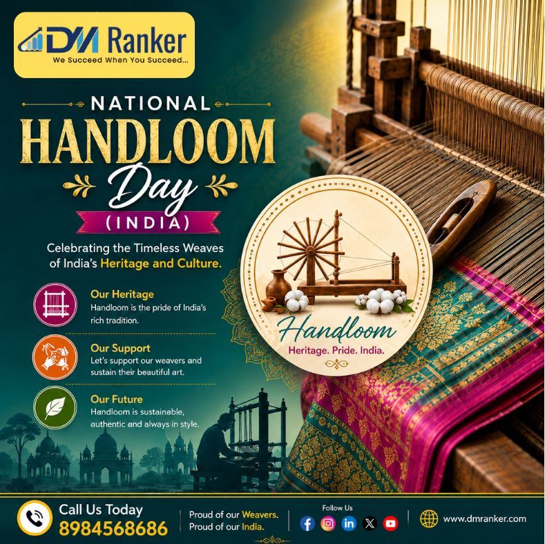 DmRanker's tweet photo. Happy National Handloom Day! 🇮🇳
📞 Call: +91-8984568686
📧 Email: sales@dmranker.com
🌐 Visit: https://t.co/0SAFbg8Sj9
#NationalHandloomDay #HandloomDay #VocalForLocal #SupportHandloom #IndianWeavers #MadeInIndia #Handcrafted #SustainableFashion #IndianHeritage https://t.co/OOjIYHxxha