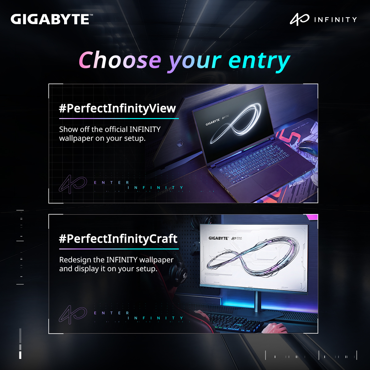 AorusOfficial's tweet photo. Wave 2 of the #MyPerfectSetup challenge is HERE! 🛠️✨
Celebrate 40 years of GIGABYTE with our new theme: Perfect #INFINITY! Bring the INFINITY vibe to your screen and show off your setup to win 40th Anniversary Limited-Edition Prizes.
Choose your theme:
🔹 #PerfectInfinityView: Download and display our official INFINITY wallpaper.
🔹 #PerfectInfinityCraft: Redesign the INFINITY artwork and show it on your setup.
How to Join:
1️⃣ DISPLAY: Feature the official or custom INFINITY wallpaper on your screen.
2️⃣ POST: Share your setup photo/video publicly on social media.
3️⃣ TAG: Tag @AorusOfficial with #PerfectInfinityView or #PerfectInfinityCraft!
📅 Event Period: Now – Sep 26, 2026
Ready to level up your space? 🔗 Check full details: https://t.co/dEPDXNRbcS