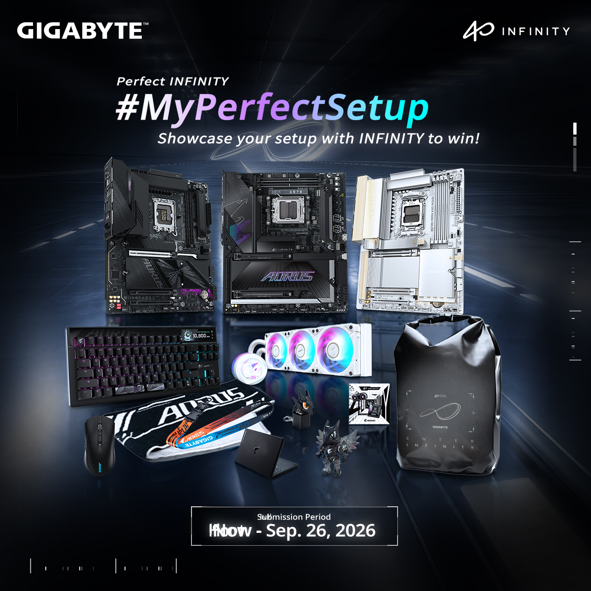 AorusOfficial's tweet photo. Wave 2 of the #MyPerfectSetup challenge is HERE! 🛠️✨
Celebrate 40 years of GIGABYTE with our new theme: Perfect #INFINITY! Bring the INFINITY vibe to your screen and show off your setup to win 40th Anniversary Limited-Edition Prizes.
Choose your theme:
🔹 #PerfectInfinityView: Download and display our official INFINITY wallpaper.
🔹 #PerfectInfinityCraft: Redesign the INFINITY artwork and show it on your setup.
How to Join:
1️⃣ DISPLAY: Feature the official or custom INFINITY wallpaper on your screen.
2️⃣ POST: Share your setup photo/video publicly on social media.
3️⃣ TAG: Tag @AorusOfficial with #PerfectInfinityView or #PerfectInfinityCraft!
📅 Event Period: Now – Sep 26, 2026
Ready to level up your space? 🔗 Check full details: https://t.co/dEPDXNRbcS