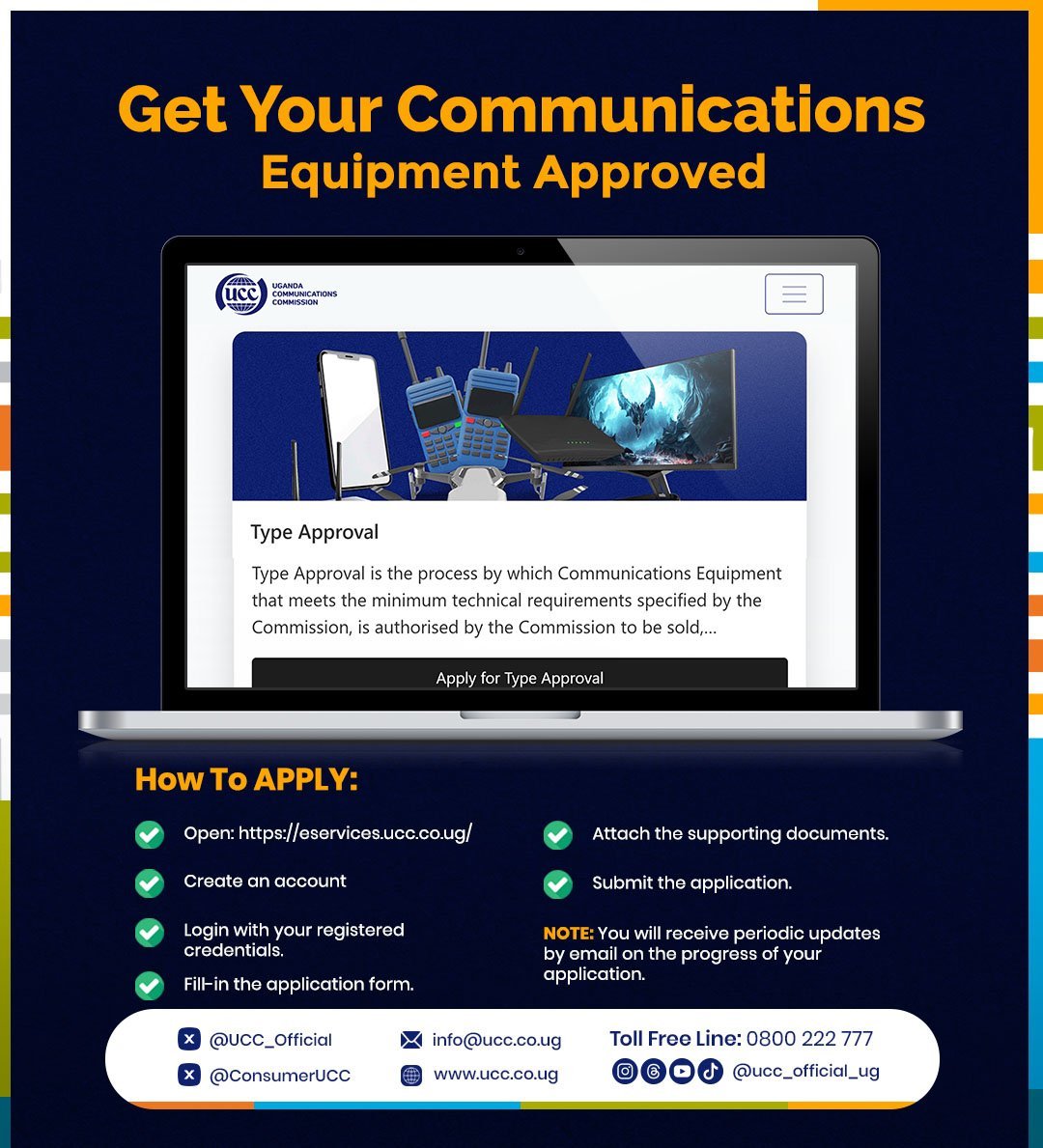 AgnesAsio53595's tweet photo. Before using or selling communication equipment, ensure it is approved by the relevant authorities. Approval helps guarantee compliance with national standards, and promotes safe, reliable communication for everyone.#GoldenPost @UgCERT @UCC_Official @UCC_ED @ConsumerUCC https://t.co/RqtNHNlJfc