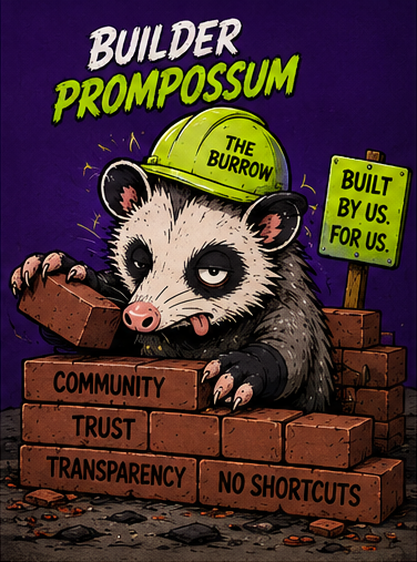PROMPOSSUM's tweet photo. We’re not trying to build the loudest project.

We’re trying to build one that lasts.

Community.
Trust.
Transparency.
No shortcuts.

Brick by brick. 🧱

The Burrow is taking shape. 💤

$PROMPOSS https://t.co/dzhlO328Ck