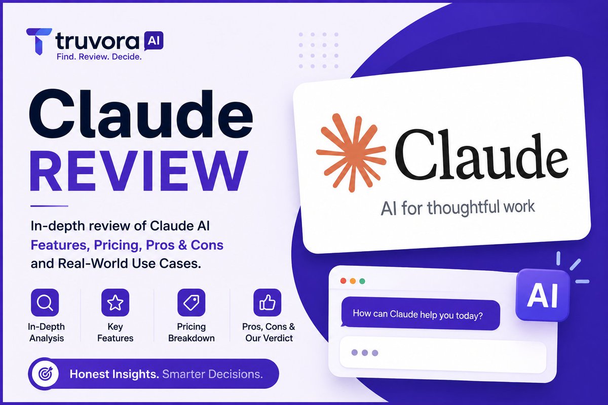 truvoraai's tweet photo. Thinking of using Claude AI? 🤔

We tested it and published a detailed review covering:

✅ Features
💰 Pricing
👍 Pros &amp; Cons
🎯 Best use cases
⭐ Final verdict
Read it here 👇
https://t.co/CnYZsrYDcV

#ClaudeAI #Anthropic #AI #ArtificialIntelligence #AITools #Productivity #LLM https://t.co/LBpcY19dXT