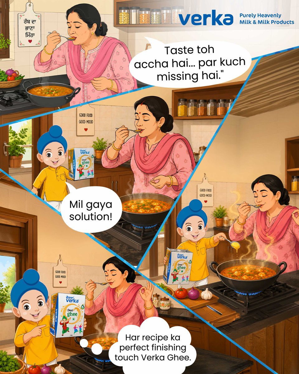 Verka_Coop's tweet photo. Something missing from your recipe?
Just add Verka Desi Ghee for the perfect finishing touch!

Richness, aroma, and goodness in every bite.

#Verka #VerkaDesiGhee #GheeWaliGoodness #GoodFoodGoodMood https://t.co/n0Z2HDrRKI