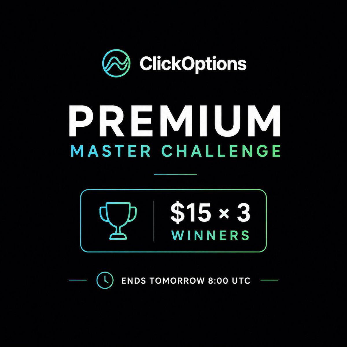 clickoptions_ai's tweet photo. 💰Premium Master Challenge

🏆 $15 × 3 Winners

Highest premium trade.
Hold till expiry.
Finish in profit.

⏰ Ends tomorrow 8:00 UTC.

💬 Join our Discord: https://t.co/hp4uBzWSkQ
🚀 https://t.co/WL042cLeqc
