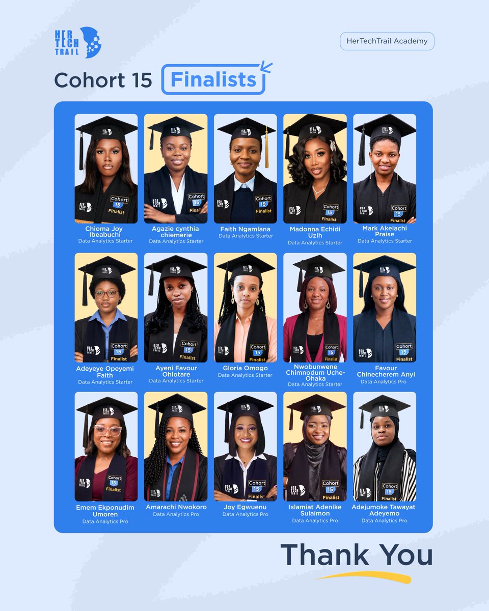 hertechtrail's tweet photo. Meet our Cohort 15 finalists  They didn't stop at applying. 

They showed up, put in the work, and pushed through and today, they're certified professionals in their various tech paths.  See a finalist you know? 

Tag and celebrate them in the comments https://t.co/AIlq89Hraf