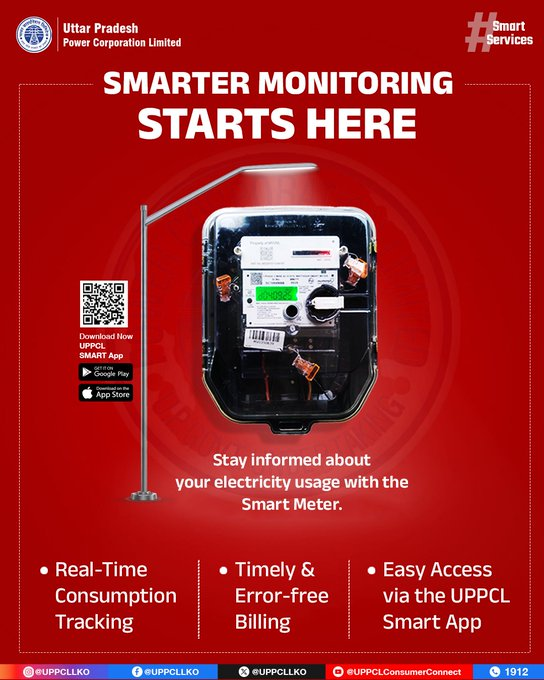 puvvnlbhadohi's tweet photo. The Smart Meter makes electricity management simple and convenient. Monitor your consumption, stay updated with timely and accurate bills and access your electricity information anytime through the UPPCL Smart App. #UPPCL #SmartMeter #EnergyAwareness #DigitalUPPCL #SmartServices
@CMOfficeUP
@EMofficeUP
@aksharmaBharat
@mduppcl
