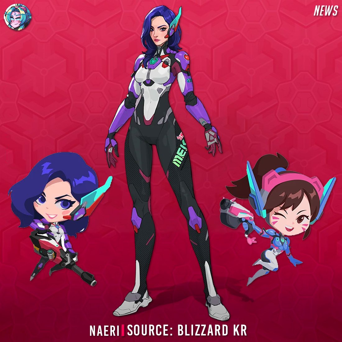 OverwatchNaeri's tweet photo. New #Overwatch DMon In-Game 2D and Pilot Weapon Release🔻

The 2D portrait&amp;spray of the new hero D.Mon has been revealed in Korea.

And like DVa, there are separate MEKA and Pilot modes, and there are separate weapons exclusive to the D.Mon Pilot 🔫 https://t.co/Nbxqr85bpd