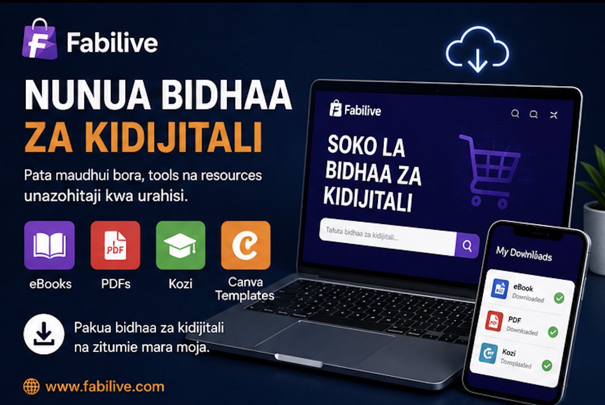 FabiLive4's tweet photo. 🚀 Geuza ubunifu wako kuwa biashara na Fabilive.
📚 uza eBook mtandaoni
💰 pata pesa kwa bidhaa za kidijitali
 https://t.co/UZNFWaTmeA 
Fabilive — soko la bidhaa za kidijitali na jukwaa la waundaji wa maudhui.
#Fabilive #DigitalProducts #BidhaaZaKidijitali #WaundajiWaMaudhui https://t.co/q4vBn38cJN
