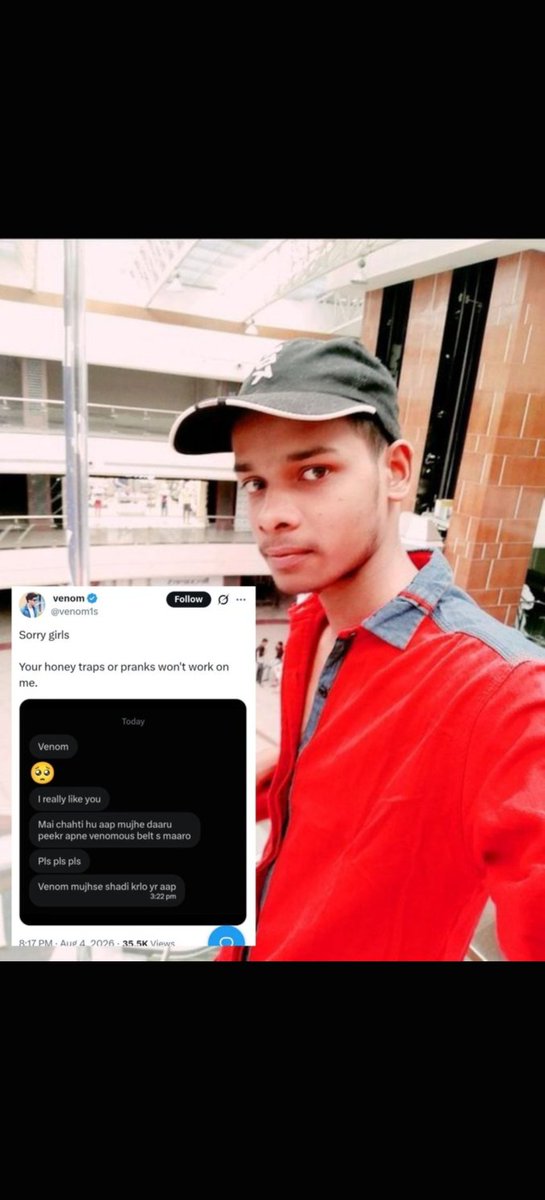 Ramanand06X's tweet photo. This boy runs his X account under the name Venom. His real name is Monu Yadav.

He disrespects girls and women. He was exposed today. He is a Yadav from Purnia district of Bihar. 

He has someone's photo on his DP and his real photo has come out today. 

"Sorry girls, your honey traps or pranks won't work on me." 🤣😜

19 -20 ka hi antar hai bro Exposed 😂