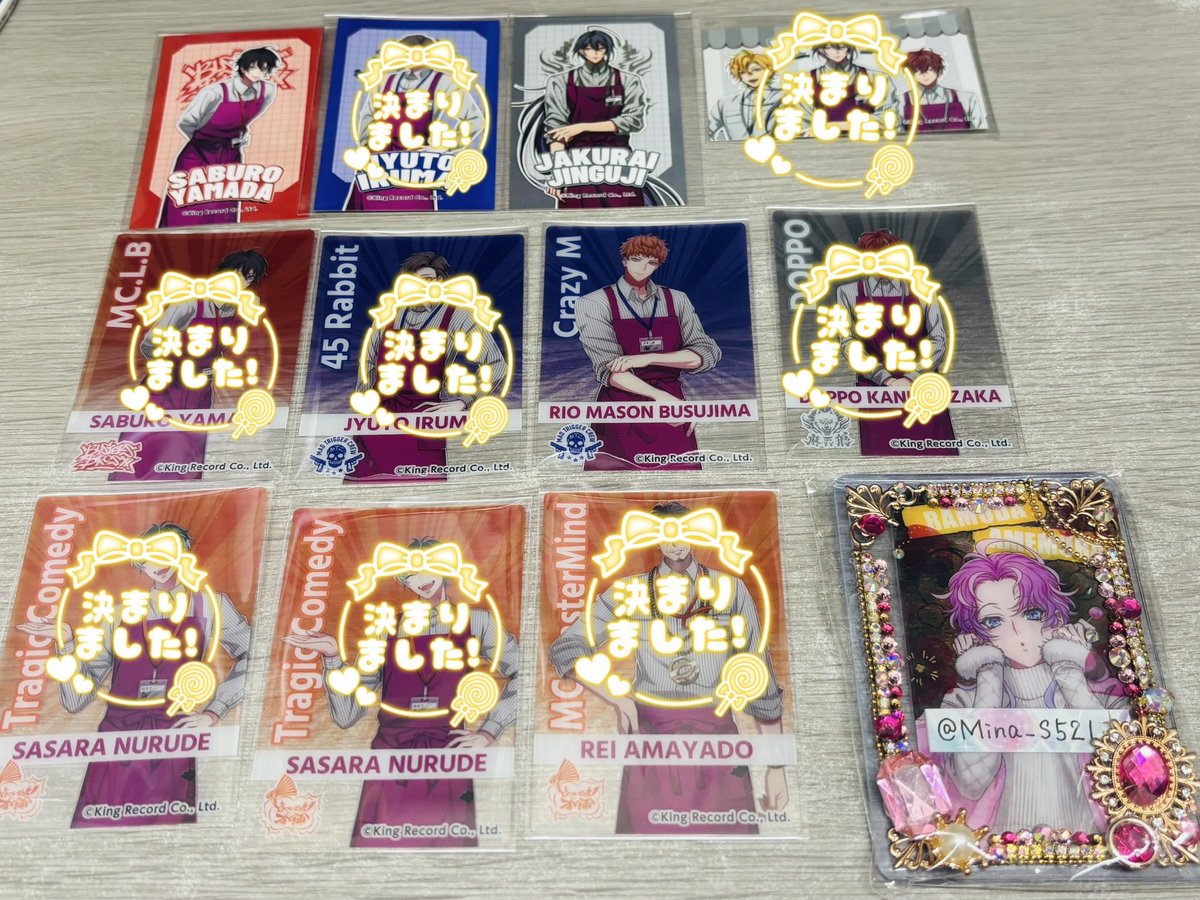 Mina_S521's tweet photo. 【交換】ヒプノシスマイク ヒプマイ イオン

譲
ステッカー→三郎･寂雷
クリカ→理鶯

求
ステッカー→乱数･左馬刻
クリカ→左馬刻or幻太郎(友人分)

郵送交換 https://t.co/9bFOdQJ6L9