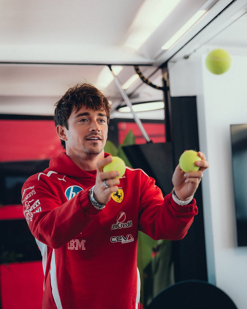 ScuderiaFerrari's tweet photo. Leo’s not the only one who likes to play catch 🎾😆 https://t.co/wcJvFMZqeq