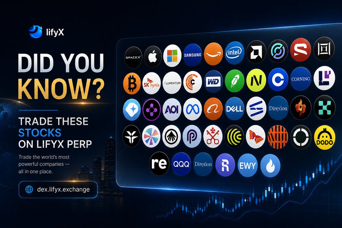 LifyX_exchange's tweet photo. Did you know? 👀

You can trade some of the world's most recognized companies directly on LifyX Perp.

No KYC.
Non-custodial.
Global markets. One platform.

🌐 https://t.co/9nlDmzWbBo

#LifyX #Perpetual #Stocks #Trading #DeFi #Crypto #Web3 https://t.co/HlR6VYobjW