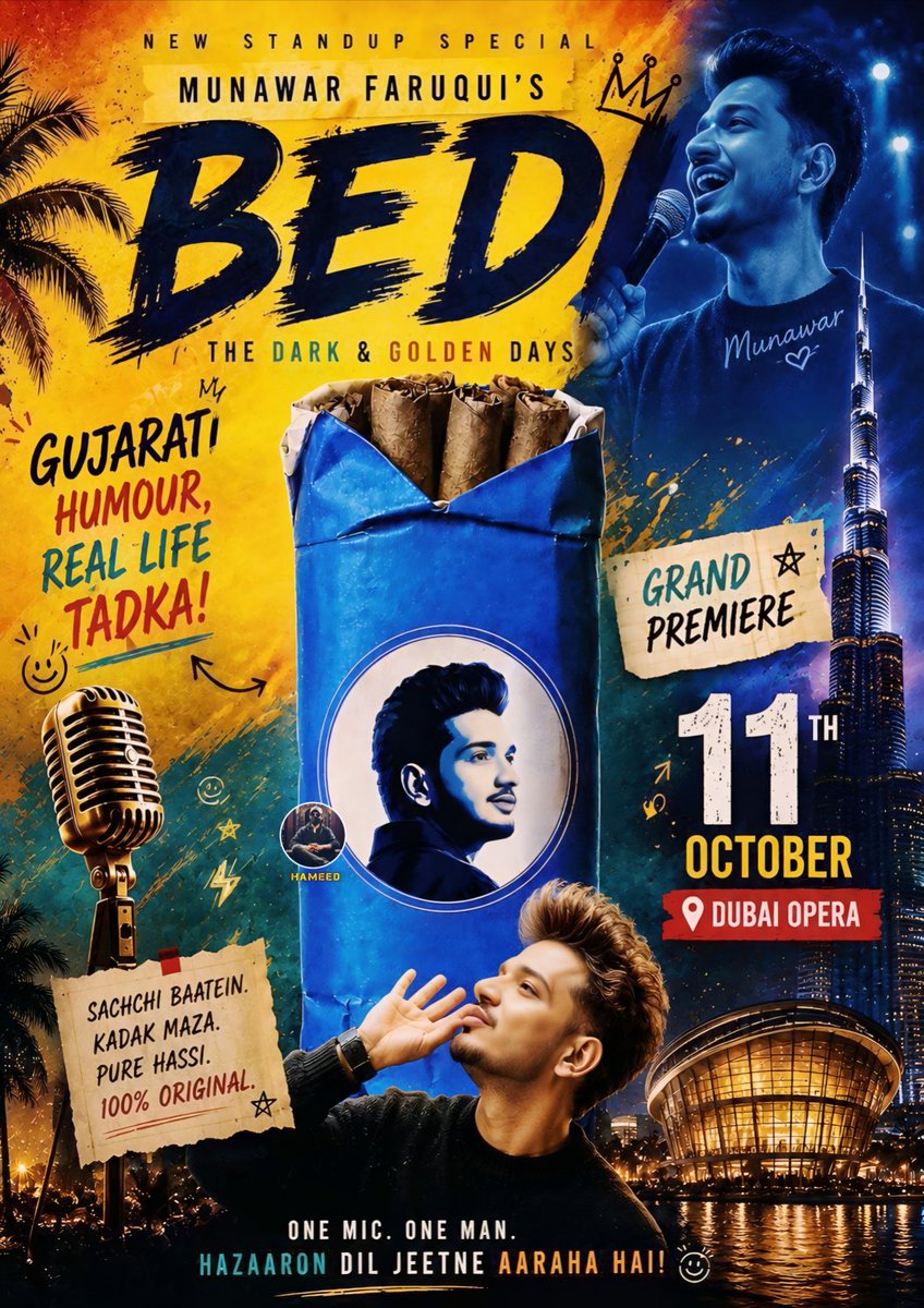 ridewith_hameed's tweet photo. Another masterpiece is on the way. ❤️
Can't wait to experience #BEDI live at Dubai Opera on 11th October. 🔥✨
#munawarfaruqui𓃵 #mkjw𓃵 #dubai #standupcomedy https://t.co/2uE33U6J89