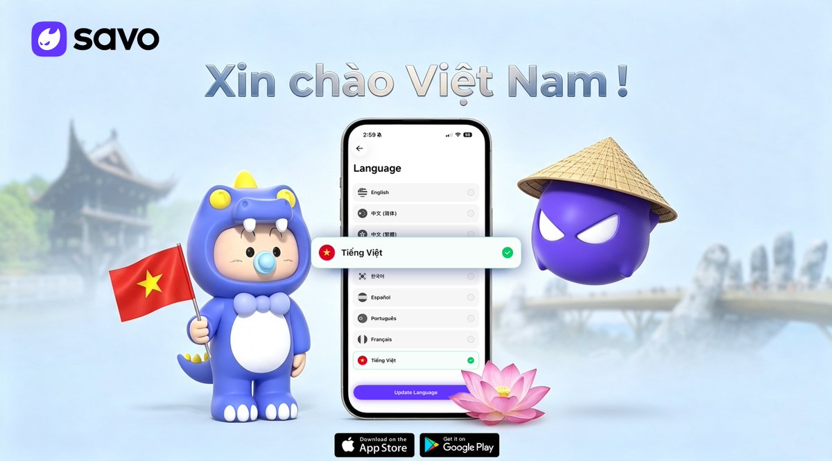SAVO_xyz's tweet photo. SAVO 现已支持越南语!🇻🇳✨
全新语言包已上线!前往 App ➔【我的】➔【外观与展示】➔ 【语言】选择 Tiếng Việt,即可一键开启本地化语言界面,体验更顺畅的无界支付!💳✨
🔗 https://t.co/KZ4TQ6xGH9
#SAVO #Vietnamese #VietnamTravel #NewFeature #languagesupport #newlanguage https://t.co/Oyi3Rtq36L