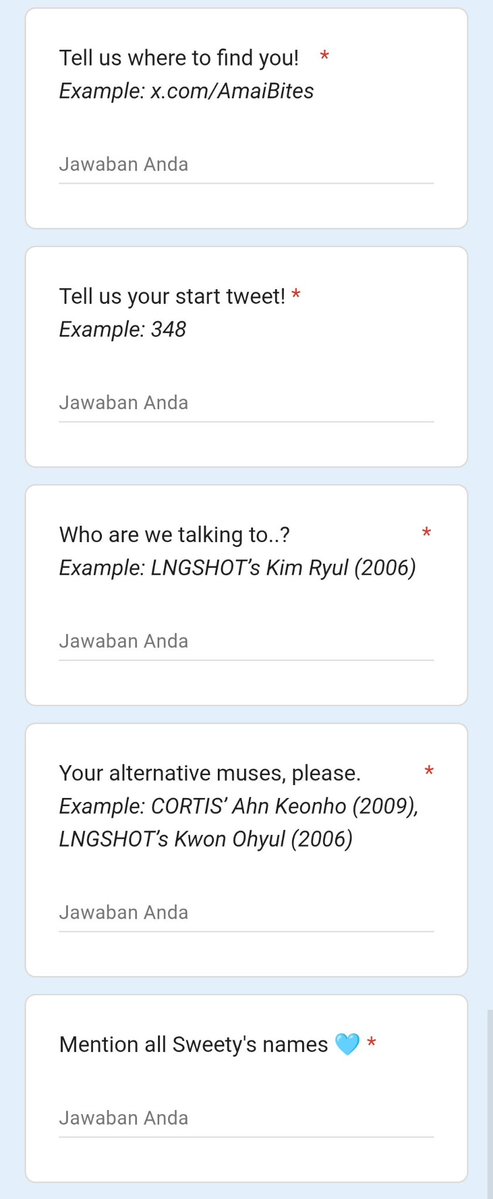 AmaiBites's tweet photo. Selamat sore, (⁠ ⁠ꈍ⁠ᴗ⁠ꈍ⁠) Berikut adalah KISI KISI WARSLOT nanti malam yaaa. Form-nya ada dua. MALE di atas, FEMALE di bawah okaaay! https://t.co/7KMFmqMy5c